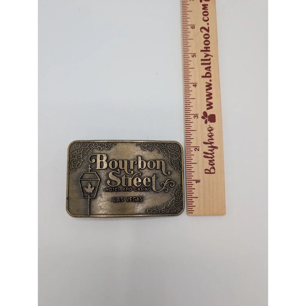 VTG Brass Bronze Tone Vintage Bourbon Street Hotel Casino Las Vegas Belt Buckle